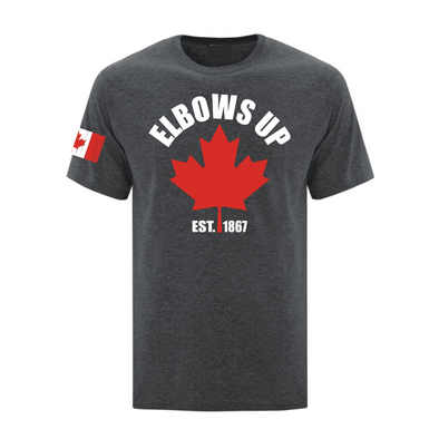Elbows Up Canada Est 1867 with Maple Leaf shirts and sweatshirts
