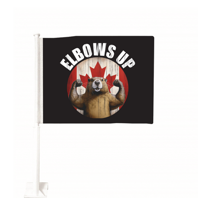 Elbows Up Car Flag Featuring the Iconic Beaver