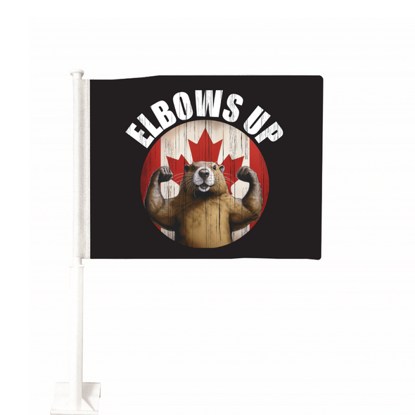 Elbows Up Car Flag Featuring the Iconic Beaver