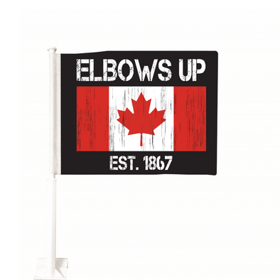 Elbows Up Car Flag Featuring the Canadian Flag Est 1867