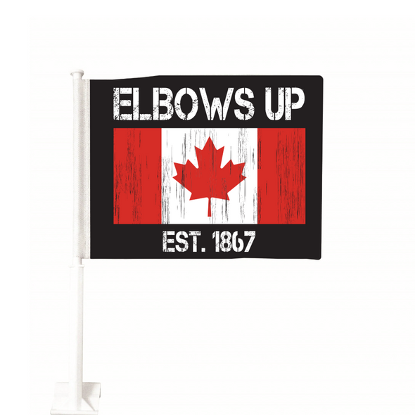 Elbows Up Car Flag Featuring the Canadian Flag Est 1867