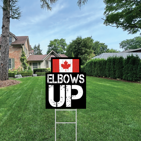 Elbows Up 3 Level with Flag Lawn Sign