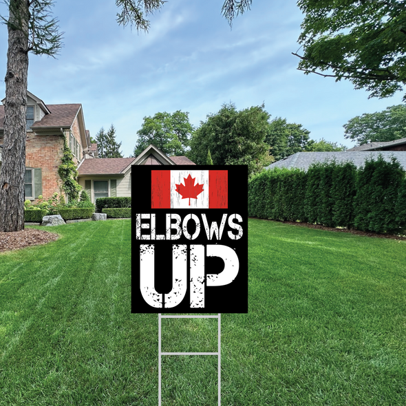 Elbows Up 3 Level with Flag Lawn Sign