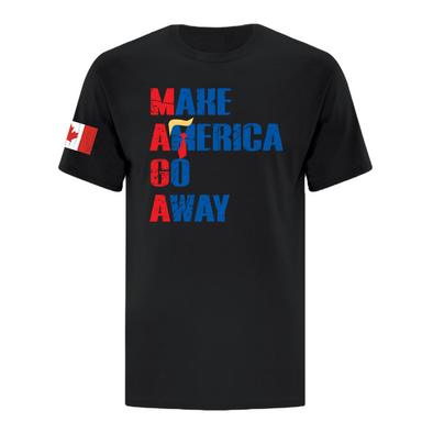 Make America Go Away with Trump hair and tie on black crewneck tshirt