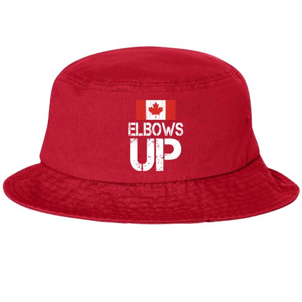 Elbows Up Ball Cap or Richardson Bucket Hat Featuring the Canadian Flag